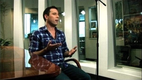 Jordan McAuley being interviewed at Osbrink Talent Agency in Los Angeles for a television program about celebrities