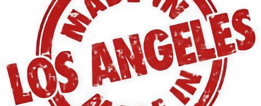 Red rubber stamp graphic saying "Made in Los Angeles"