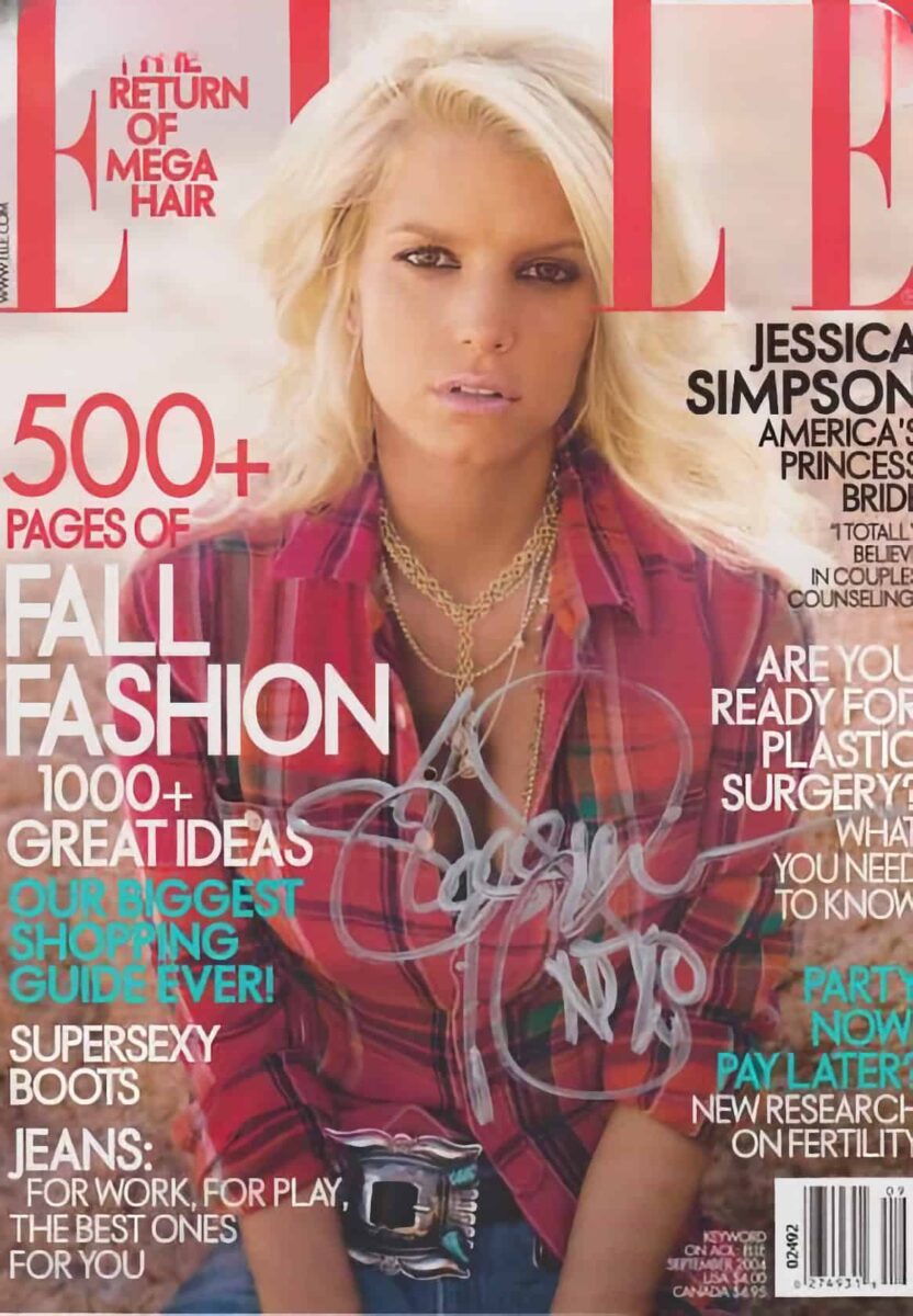 Jessica Simpson signed Elle Magazine cover